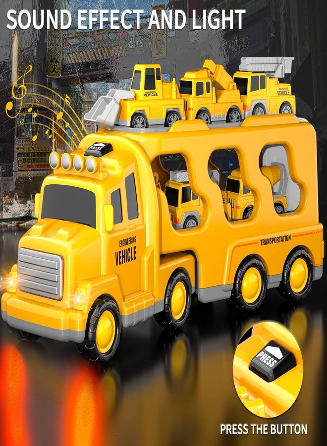 Doloowee Construction Truck Toys for Toddlers 7 in 1 Construction Transporter Truck Friction Power Toy Car, Excavator, Bulldozer, Crane and Mixer Christmas Birthday Gifts for 3-7 Years Old Boys - Image 2